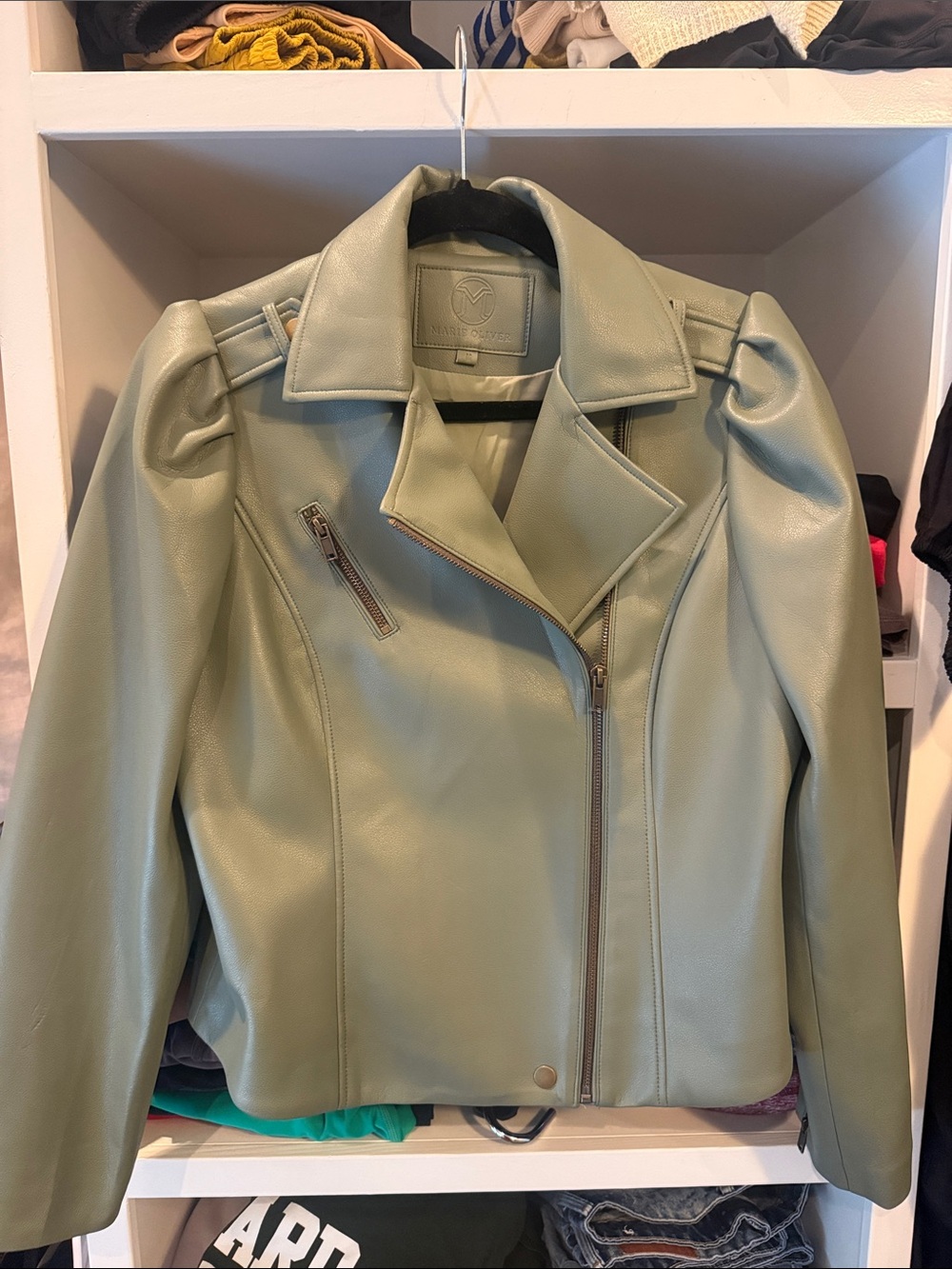 Marie Oliver Sage Green Faux Leather Moto Jacket